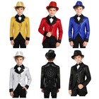 Kids Boys Sequins Tuxedo Jacket Suit Tailcoat Swallowtail Blazer Wedding Party