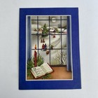 Vintage Early Mid Century Christmas Greeting Card Snowy Window Scene Moon Snow