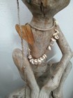 Antique Hand Carved Wood Bali Statue Sculpture Two Tribal Men Missing Arm Cracks