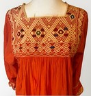 Mexican Huipil  Embroidered Boho Peasant Hippie Blouse Tunic Hand-loomed Top M