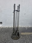 Vintage Fireplace Companion Tool Set  Antique Black Metal  Stand  32in