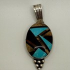 Sterling Silver Turquoise Inlay Pendant Southwestern Signed D  Martinez