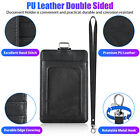 Id Badge Card Holder Pu Leather Vertical Clip Neck Strap Lanyard Necklace Case