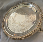 Vintage Silver Plate Etched Tri-footed Silver Tray W gadrooned Edge 8 25  1 3lb