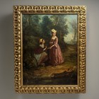 Large Antique 19th Century Victorian Painting Of Ladies On A Wooded Path
