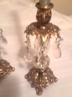 Pair Of Ornate Vintage Brass   Crystal Candle Holders   hollywood Regency Glamour