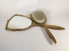 Vintage Two Piece Vanity Dresser Set Gold Tone Hand Mirror Brush Comb Art Deco