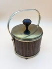 Vintage Ice Bucket Faux Wood Grain Milk Glass Liner Brass Tone Mcm Barware