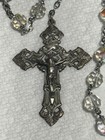 Vintage   Chapel Brand Sterling Silver Faceted Clear Beaded Rosary