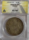     1868 Bb France 5 Francs Silver Coin Anacs Au58   