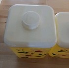 Vintage  Yellow   White Flowers Floral Plastic Nesting Canister Set Of 4 Lids