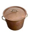 Vintage Made In Korea Copper Stock Pot Lid Tin Lined Brass Handles 6   h 7 5    Dia