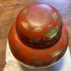 Vintage Japanese Porcelain Ginger Jar W lid  Rust Red W  Gold Vase  Urn 5 x5 
