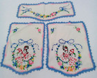 Vintage Embroidered Armchair Headrest Covers Fabric Floral Home Decor Set Of 3