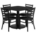 36   Square Black Laminate Restaurant Table Set And 4 Ladder Back Metal Chairs