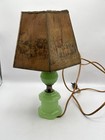 Vintage 1930s Jadeite Green Glass Art Deco Table Lamp Horse Carriage Shade Works