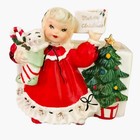 Vintage Relpo Christmas Tree Girl Candy Cane Stocking Kitty Planter Mcm Japan