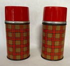 Vintage Aladdin Red Tartan Plaid 10 Oz Thermos Pair Of 2 Matching Thermoses