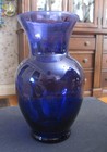 Vintage Cobalt Blue Flared Rim 11  Tall Glass Flower Vase Rounded Body     Jgx