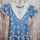 Vtg 70s Geometric Pattern Dress Girls Size 6 Cottagecore Lace Ruffle 