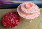 Lot Of 2 Vintage Sewing Boxes  Hard Plastic  Detailed  Thread Holder  Pink  Red