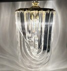 Vtg Acrylic Lucite Ribbon Loop Gold Chandelier Hollywood Regency Swag Light Mcm