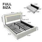 Full queen Upholstered Led Bed Frame With Adjustable Headboard   4 Storage Drawers