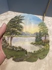 Large Sand Dollar Hand Painted Lake Scene With Stand Signed