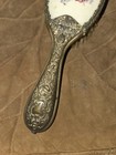 Antique Brass   Porcelain Vanity Hand Mirror   Brush Set Victorian 1930s Heavy