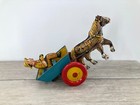 Vintage Marx Tin Clockwork Wind Up Metal Litho Toy Horse Wagon Farmer Western