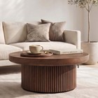 33 5  Round Fluted Coffee Table  Wood Parquet Top Cylindrical Base  Walnut