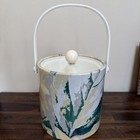 Vintage Mcm Beige Yellow Green Purple Floral Kraftware Ice Bucket Handle Lid