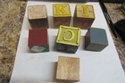 Vintage Wooden Block Wood Ridged Lot Of Seven 1 75 Inches Square Bear Collector