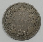 1872-h Canada Queen Victoria Silver 25c Coin Good