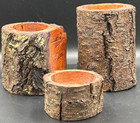 3 Live Edge Natural Wood Stump Tea Light Holders Handmade Rustic Cabin Decor