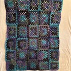 Vintage Crochet Granny Square Afghan Throw Blanket Purple Teal 43x64 