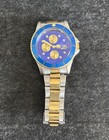 Geneva Quartz Date Wristwatch Blue Dial Two-tone Stainless Steel Bracelet