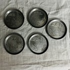 Vintage Set Of 5 Aluminum Coasters Ducks In Cattails