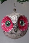 Vintage Antique Glass Large Eye Embossed Owl Head Christmas Ornament Germany