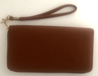 New Tan Faux Leather Zip Wristlet Credit Card Coin Purse Wallet Billfold Gold
