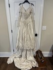 Vtg 80s Helenfreeds  Ivory Heavily Beaded Long Sleeve Cathedrel Wedding Gown 8