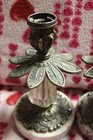 Candle Holder Set Of 2 7  Antique Brass Glass   Marble Petals Taper Vintage Nice