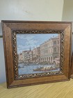 Ksh Lot Of  2 Vintage Italian Venice Woven Fabric Tapestry Wall Art Framed