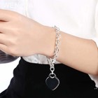 925 Sterling Silver Heart Pendant Thick Chain Bracelet Women Fashion Jewelry