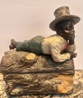 Early rare well-dressed Man on Log tobacco Jar terra Cotta jm fig  magnificent 