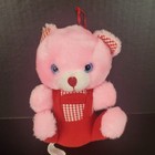 Vintage Nanco Pink Cat Wearing Red Overalls Blue Eyes  Firm Stuffed 6 5  Plush 
