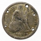 1873 10c Seated Liberty Silver Dime W  Arrows - Love Token - Engraved Reverse
