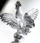 Hood Ornament Pull Rooster Chrome Metal Round Base 2-3 8  Diameter Base Gg 48340