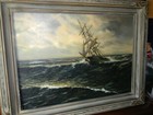 Antique Oil Painting Clipper Ship Seascape  theodore  T  Cranz   37x29  Nice