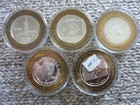 5 Limited Edition Las Vegas Gaming Tokens  999 Fine Silver In Capsules